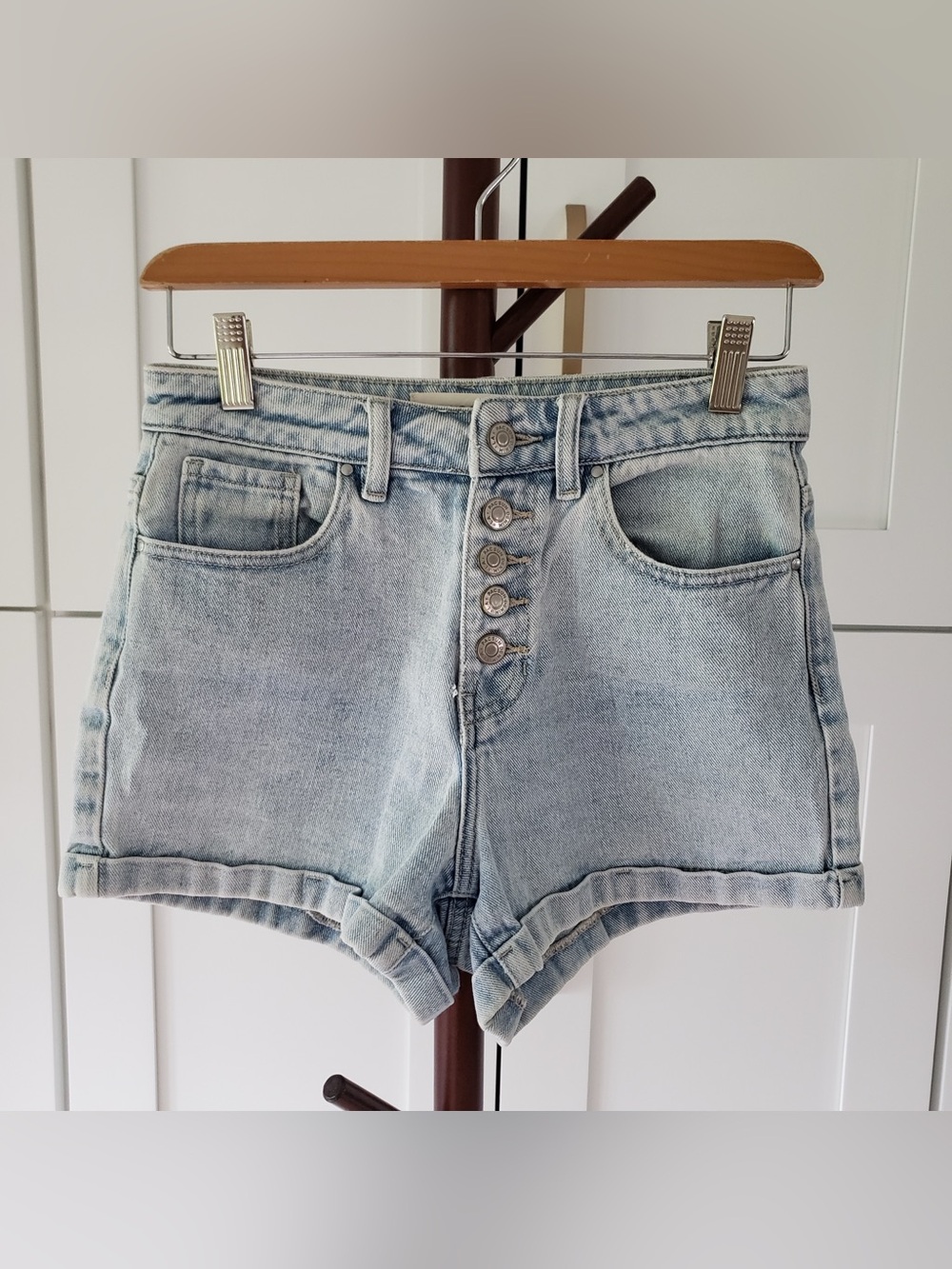 PacSun Light Blue High-Rise Button-Fly Denim Shorts